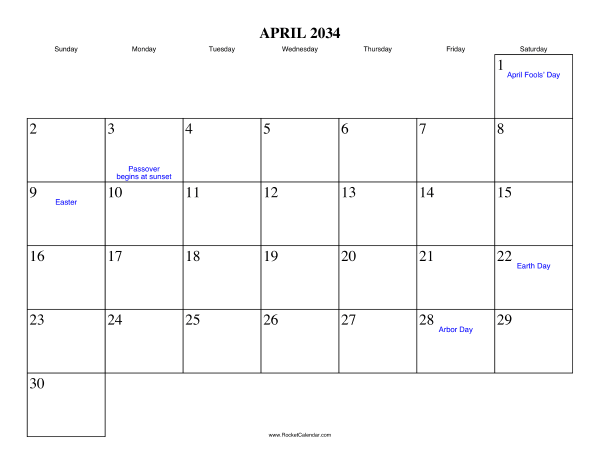 April 2034 Calendar