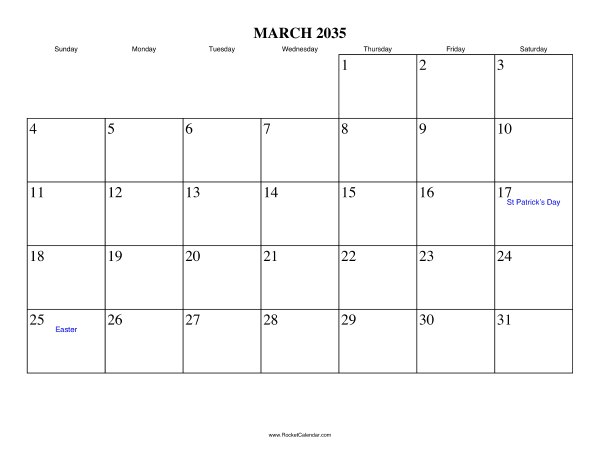 March 2035 Calendar