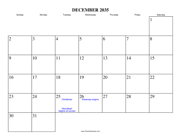 December 2035 Calendar