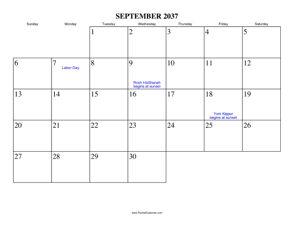 September 2037 Calendar