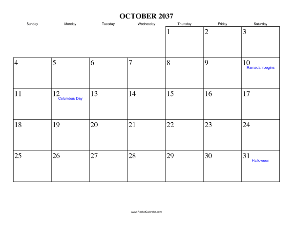 October 2037 Calendar