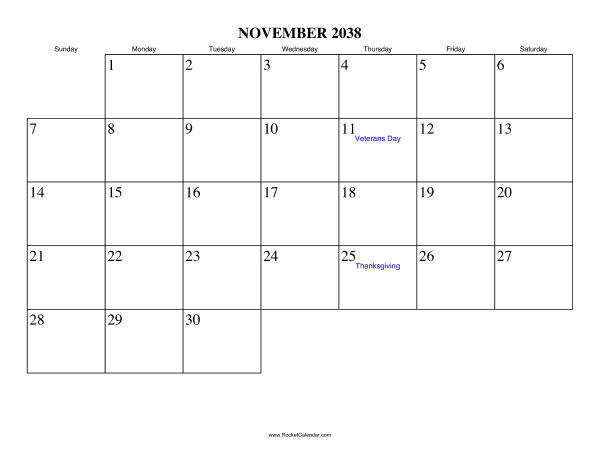 November 2038 Calendar