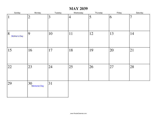 May 2039 Calendar