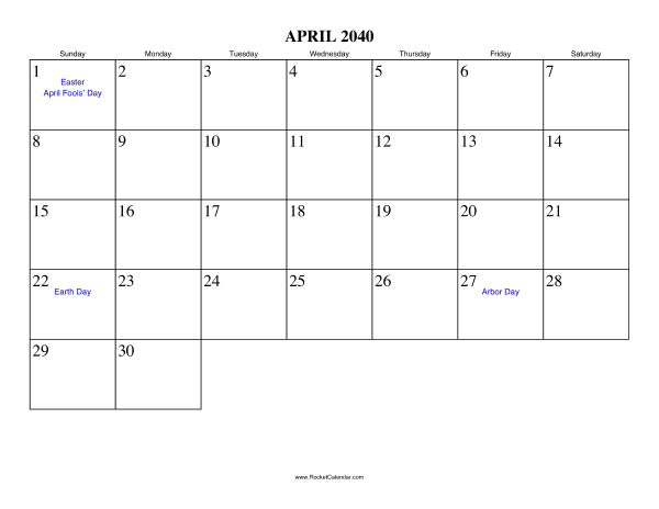 April 2040 Calendar