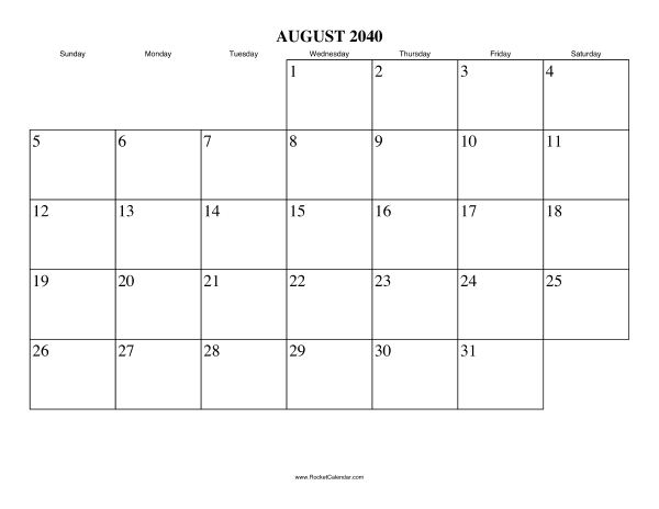 August 2040 Calendar