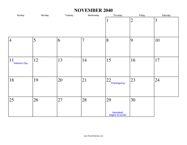 November 2040 Calendar