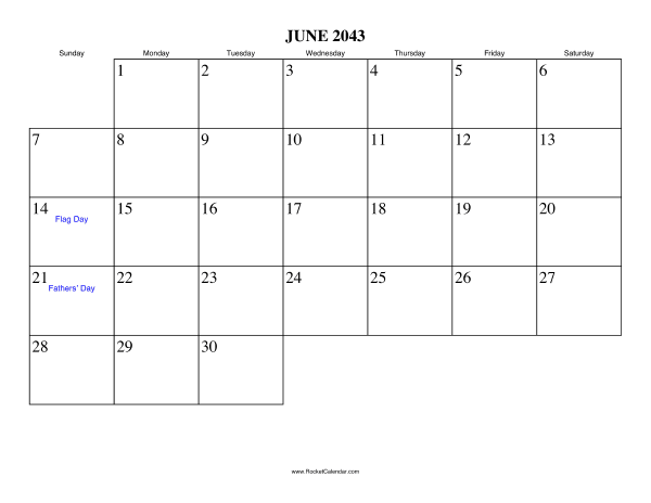 June 2043 Calendar