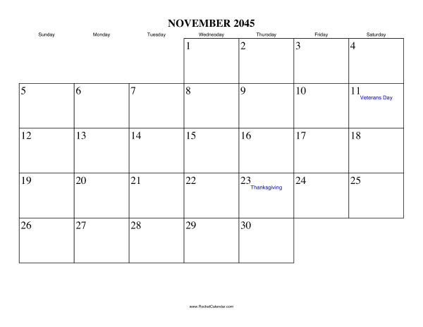 November 2045 Calendar