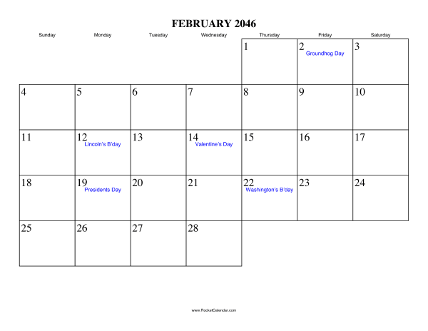 February 2046 Calendar