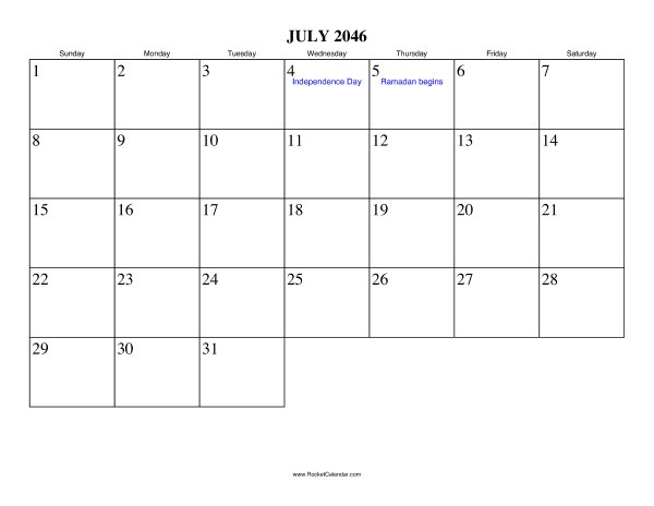 July 2046 Calendar