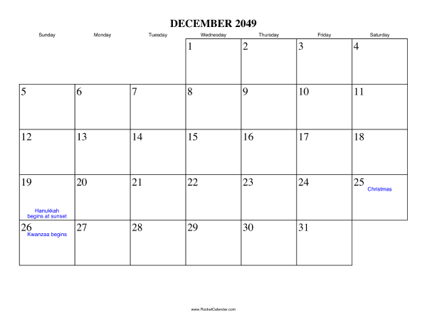 December 2049 Calendar