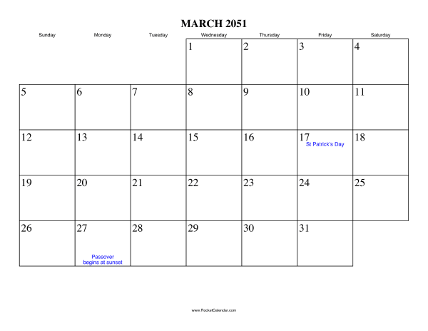 March 2051 Calendar