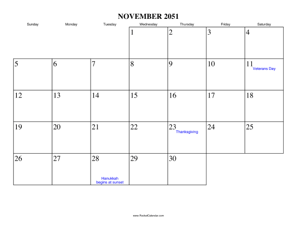 November 2051 Calendar