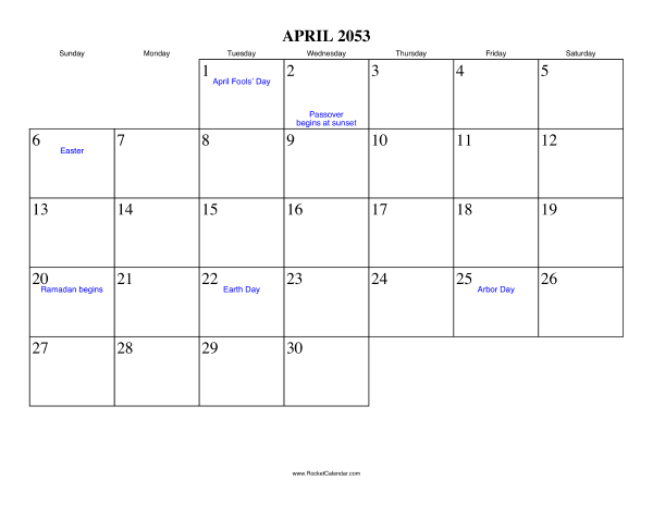 April 2053 Calendar