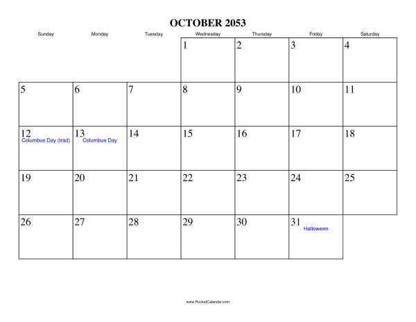 October 2053 Calendar