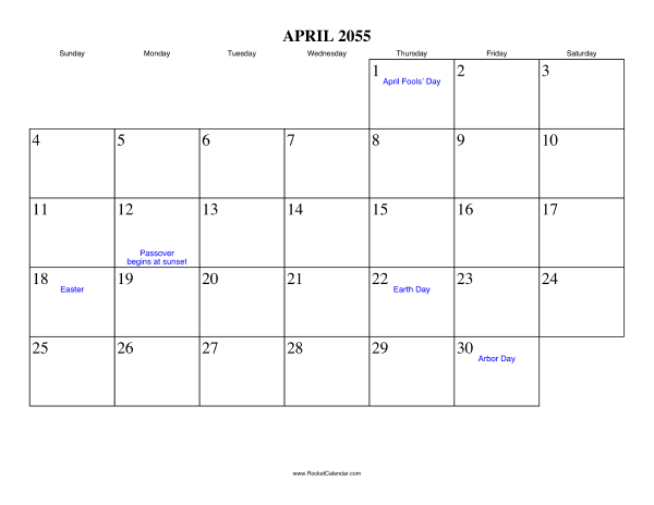 April 2055 Calendar