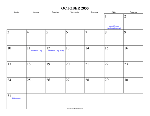 October 2055 Calendar