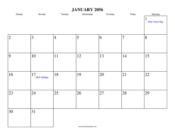 January 2056 Calendar