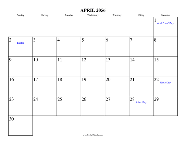 April 2056 Calendar