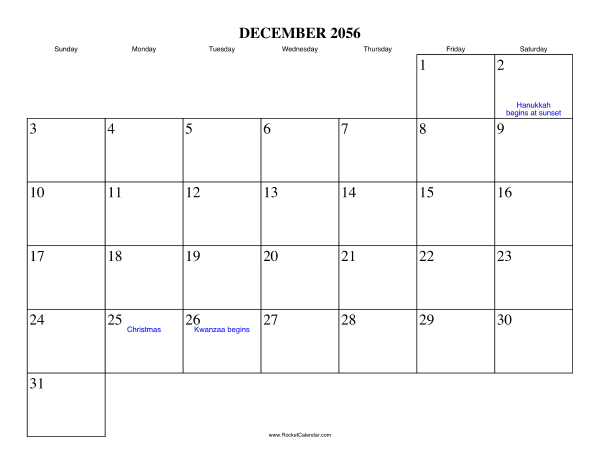 December 2056 Calendar