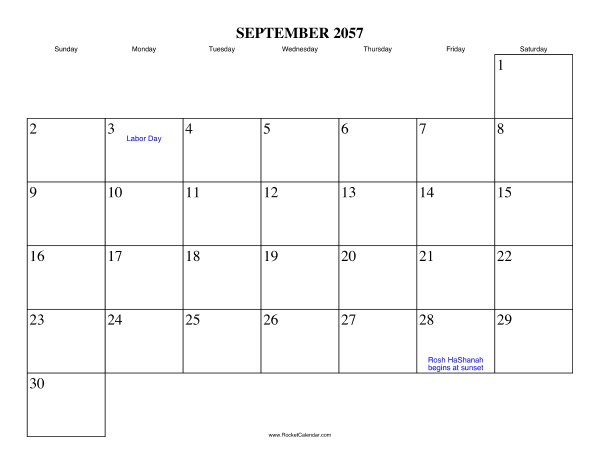 September 2057 Calendar