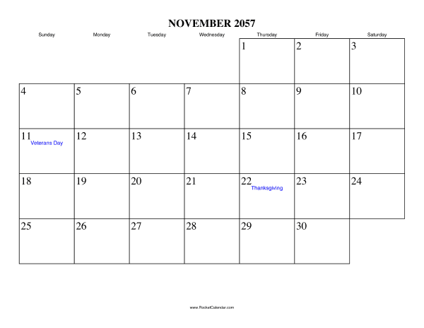 November 2057 Calendar