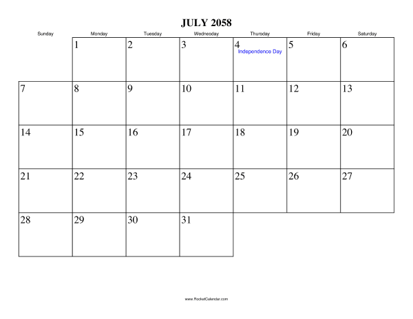 July 2058 Calendar