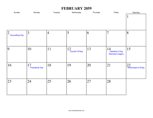 February 2059 Calendar