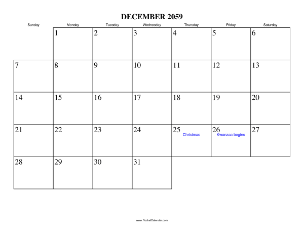 December 2059 Calendar