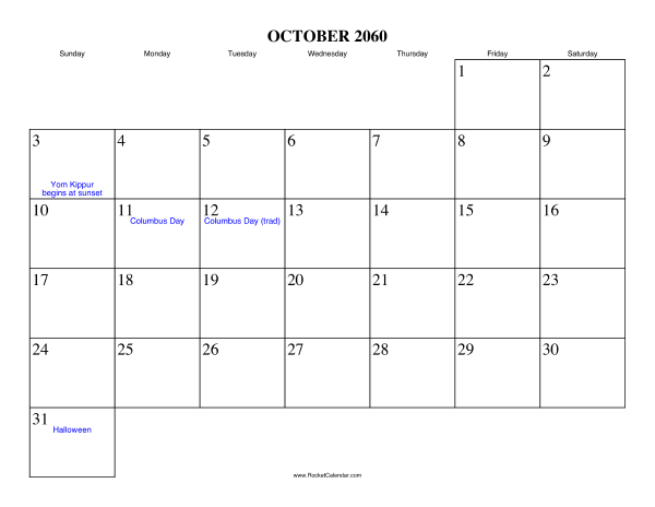 October 2060 Calendar