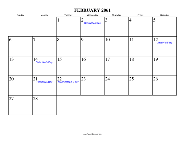 February 2061 Calendar