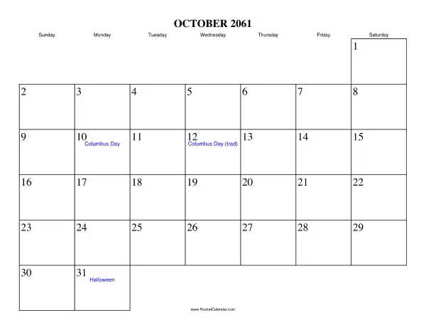 October 2061 Calendar