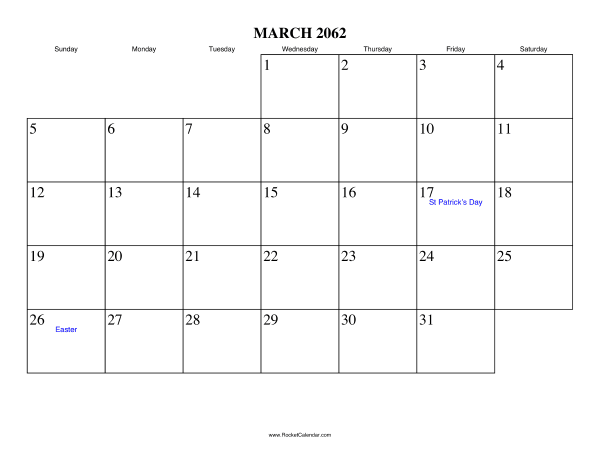 March 2062 Calendar