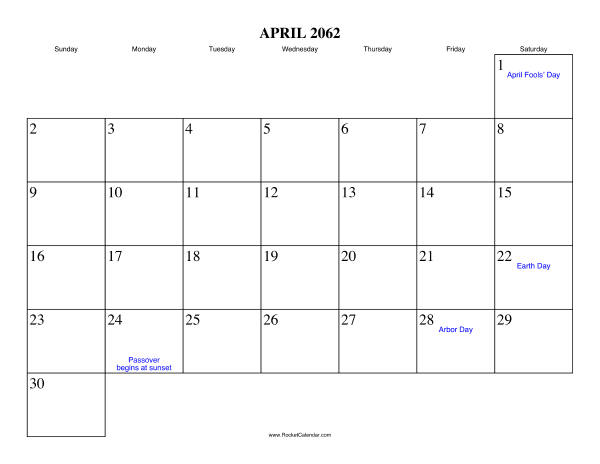 April 2062 Calendar