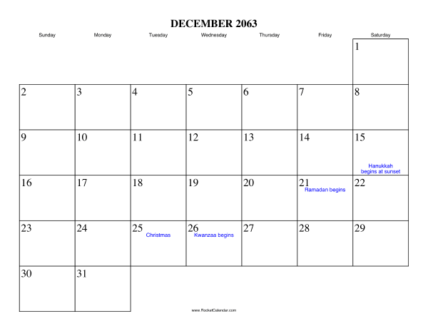 December 2063 Calendar