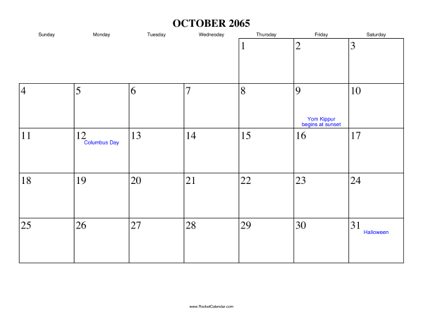 October 2065 Calendar