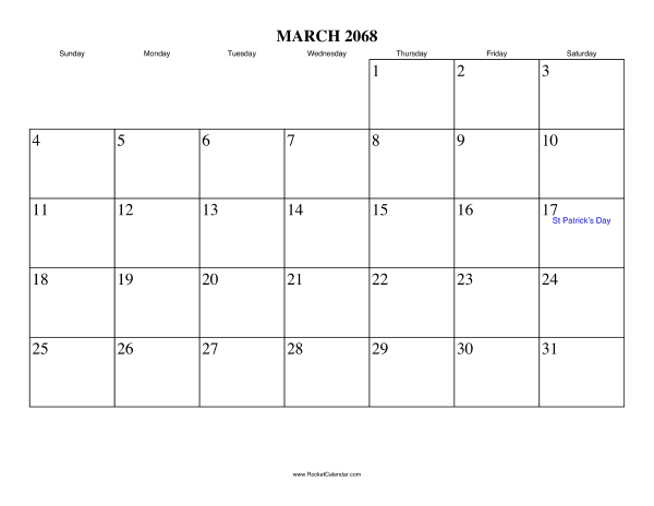 March 2068 Calendar