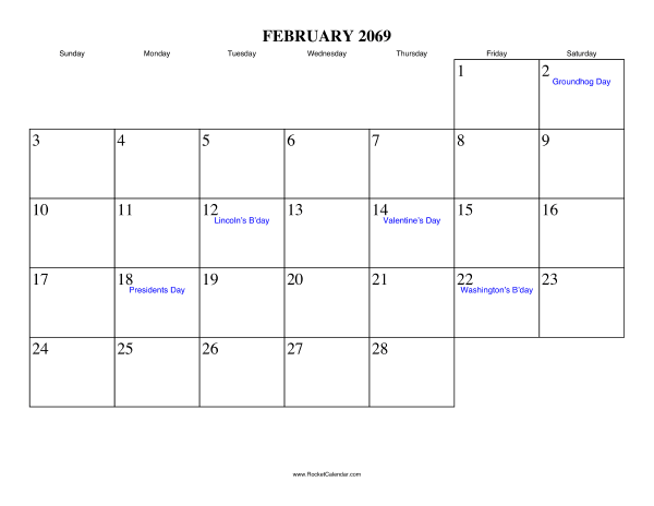 February 2069 Calendar