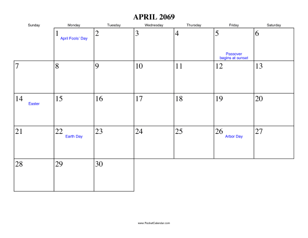 April 2069 Calendar