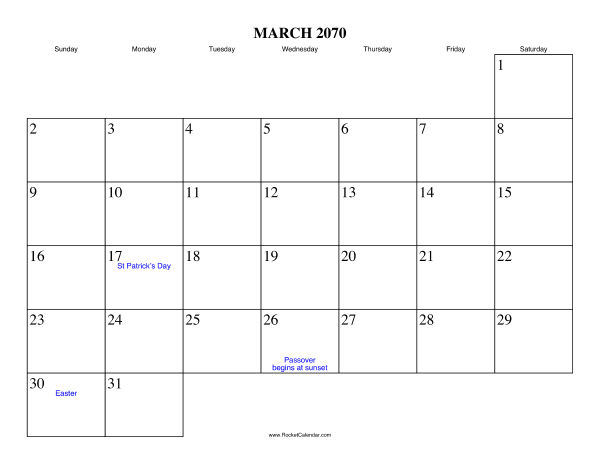 March 2070 Calendar