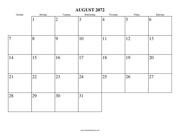 August 2072 Calendar