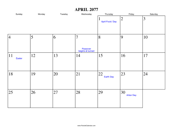 April 2077 Calendar