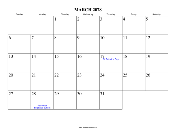 March 2078 Calendar