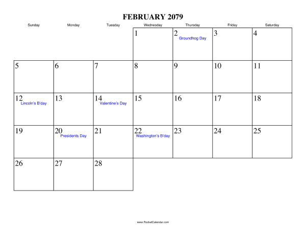 February 2079 Calendar