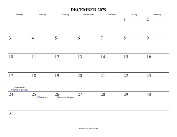 December 2079 Calendar