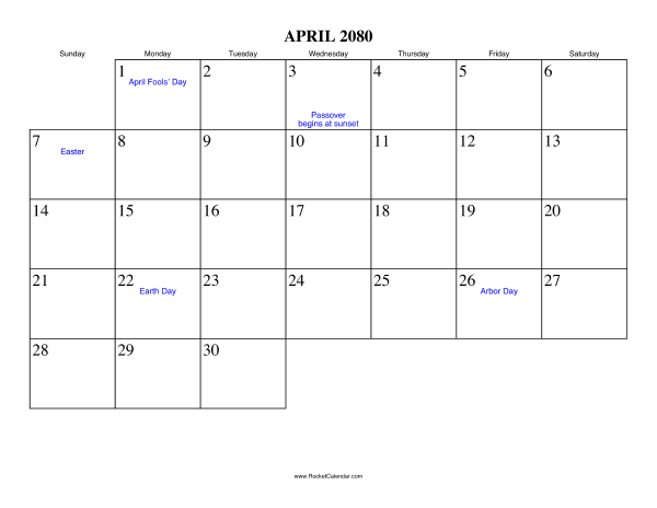 April 2080 Calendar