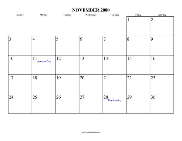 November 2080 Calendar