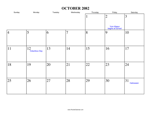 October 2082 Calendar