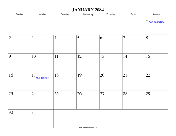 January 2084 Calendar