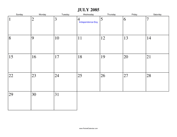 July 2085 Calendar